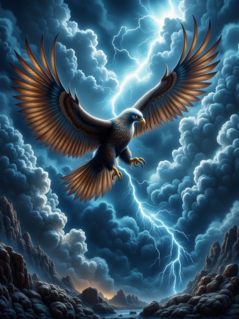 Eagle Soars Through Turbulent Thunderstorm