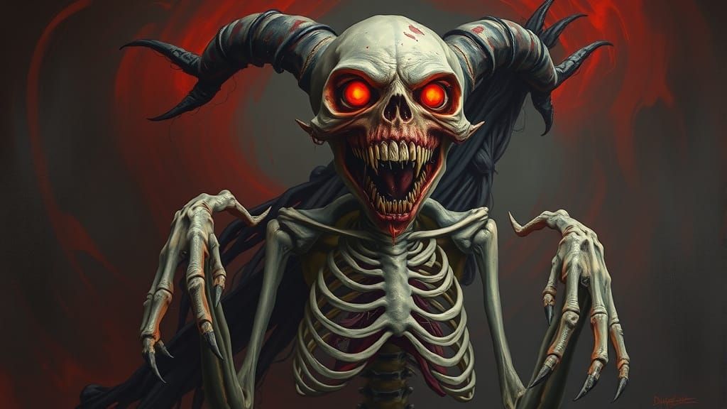 Grotesque Demon Woman in a Dark, Surreal Oil Painting