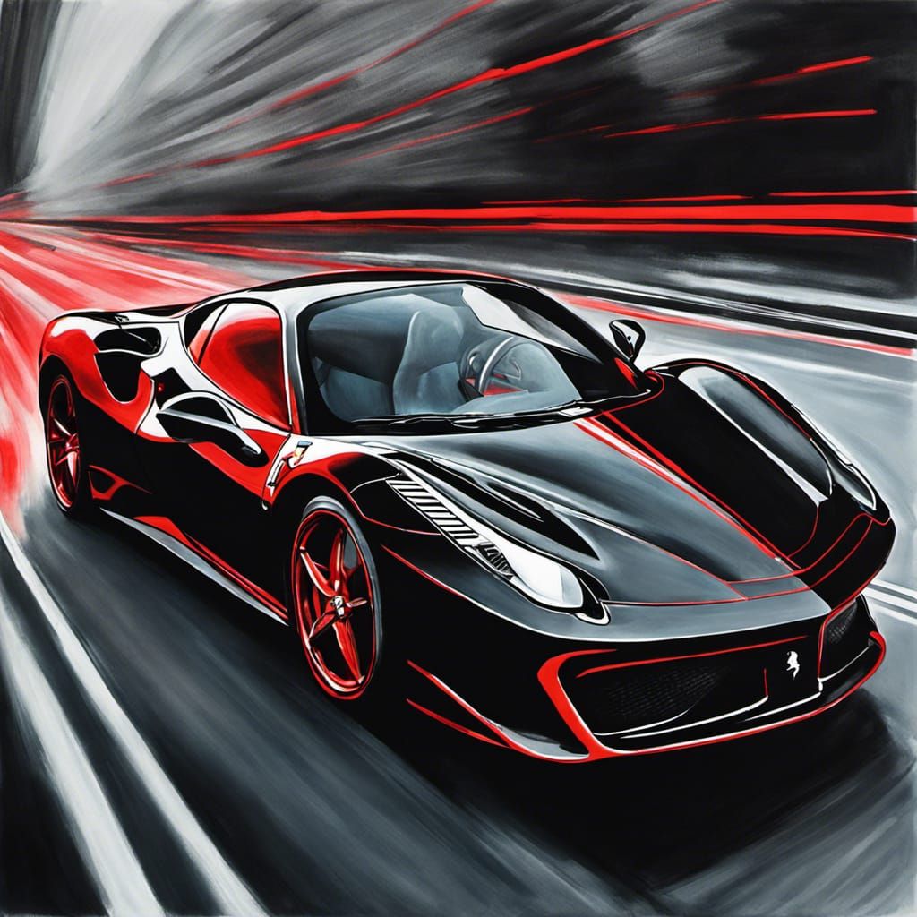 Futuristic Black Ferrari in Hyperrealistic Detail