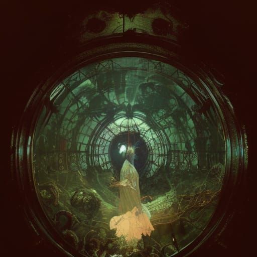 Eerie Witch House Illustration in Art Nouveau Style