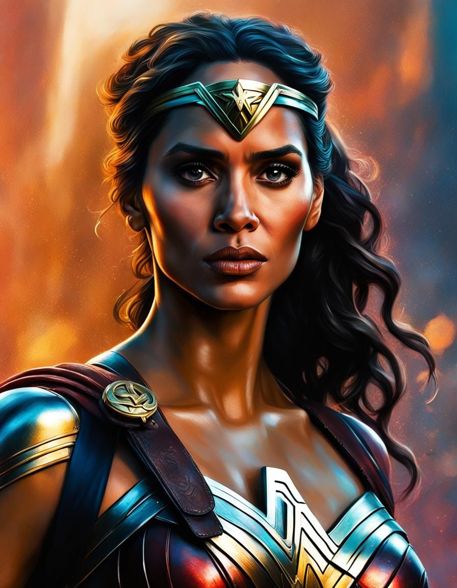 Wonder Woman Hyperrealistic Splash Art Portrait