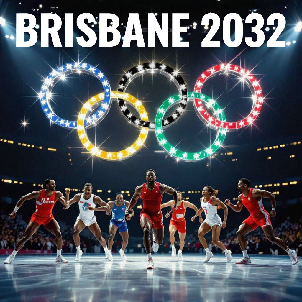 Olympic Rings and Athletes in Motion, High-Definition Photo