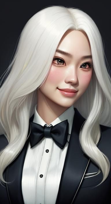Bashful Platinum Blonde Girl with Elegant Makeup