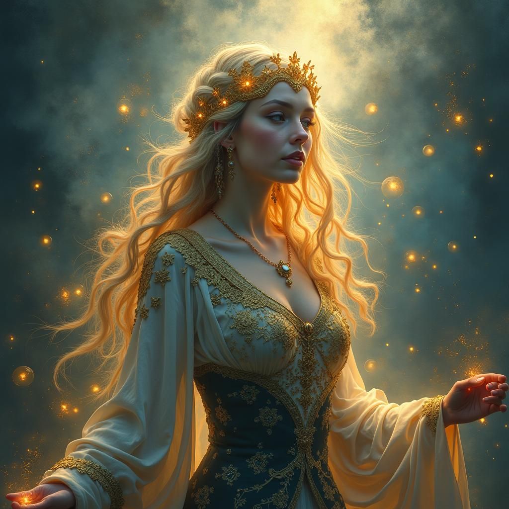 Elegant Sorceress Radiating Mystical Aura