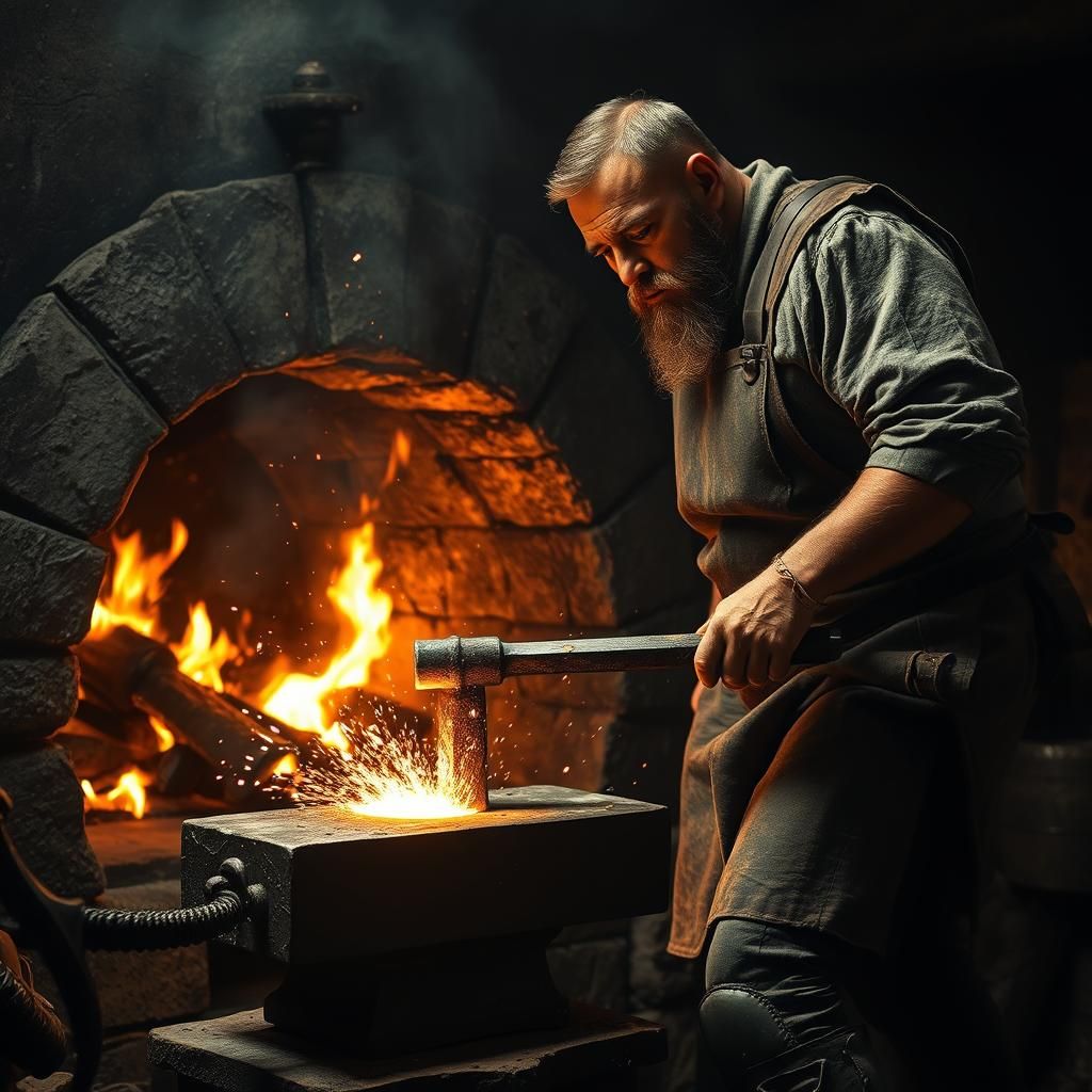 Medieval Blacksmith at Forge, Gritty Realism