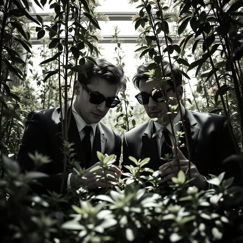 Surreal Men in Black Photosynthesis Concept