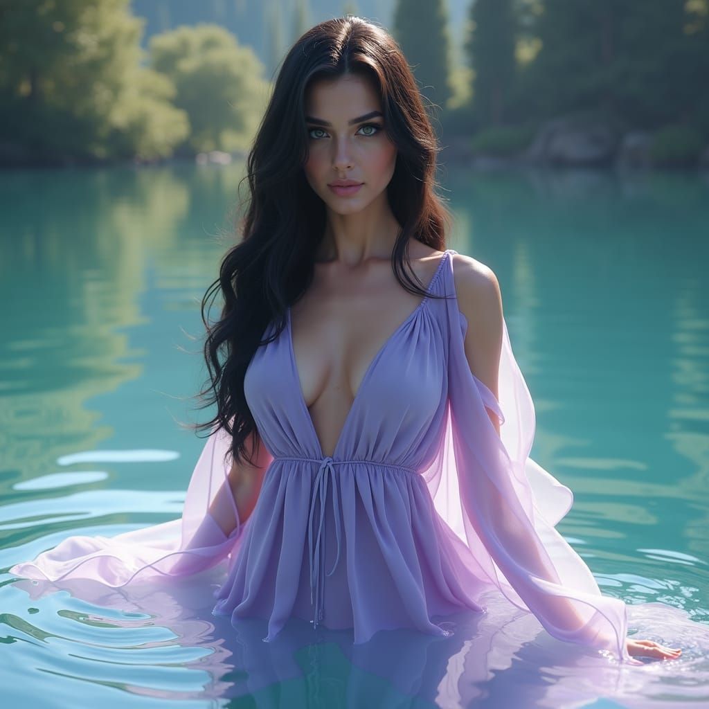 Beautiful Woman Emerges from Glass Lake