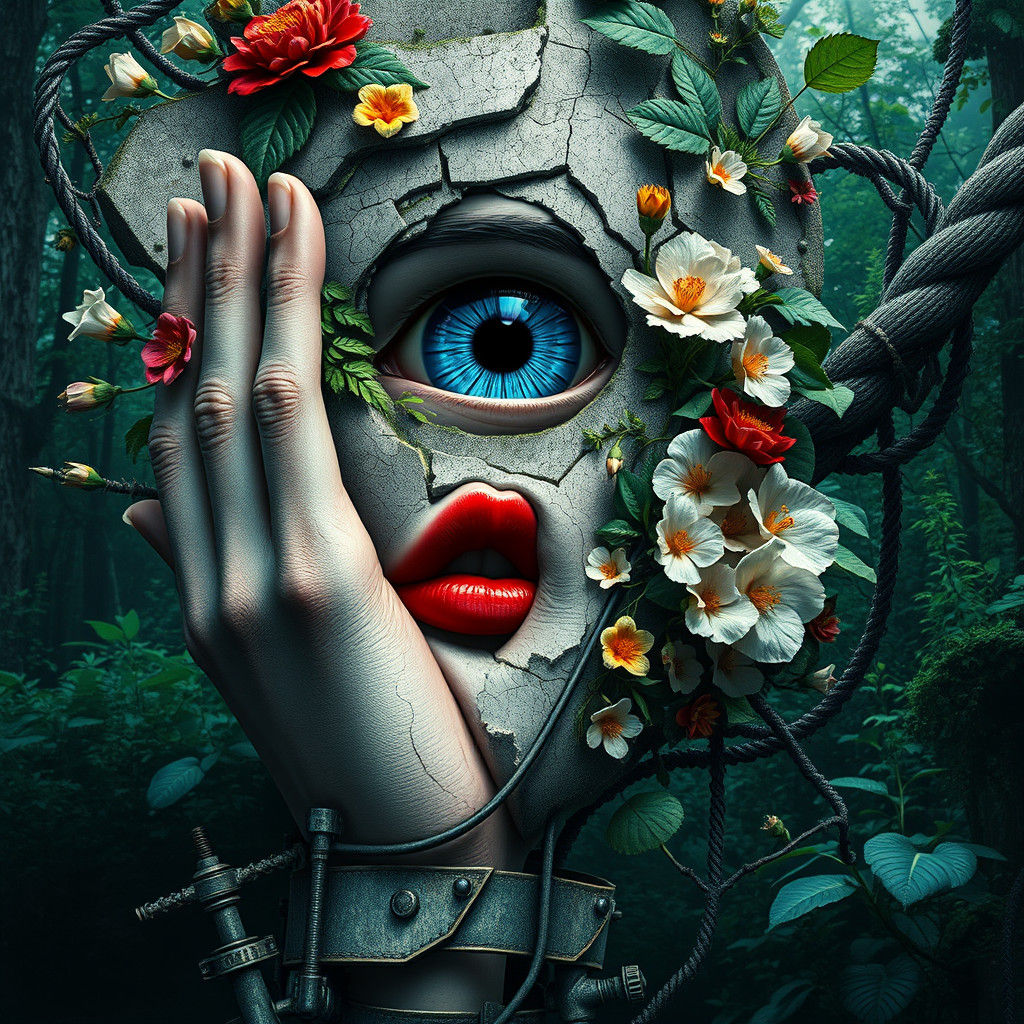 Surreal Face Merging with Nature, Digital Illustration