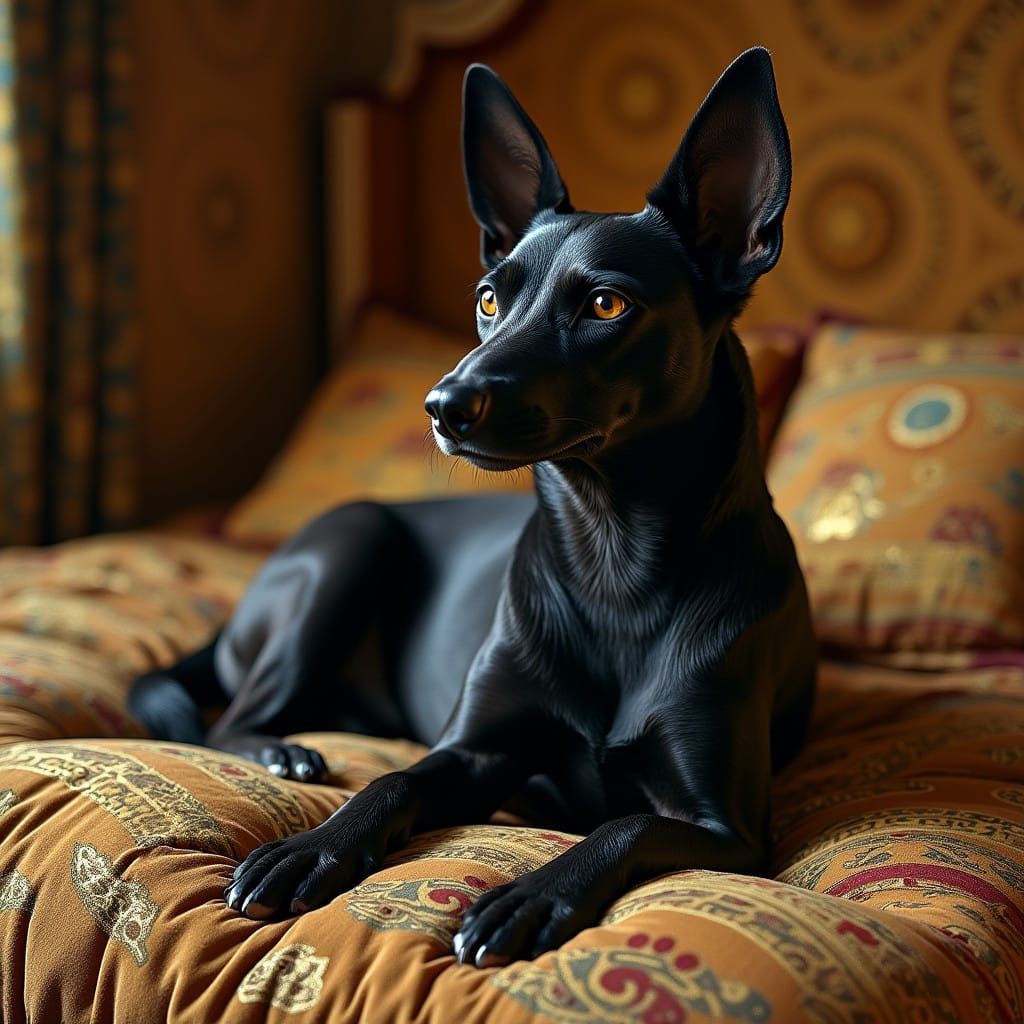Luxurious Canine Figure in Golden Symbolism