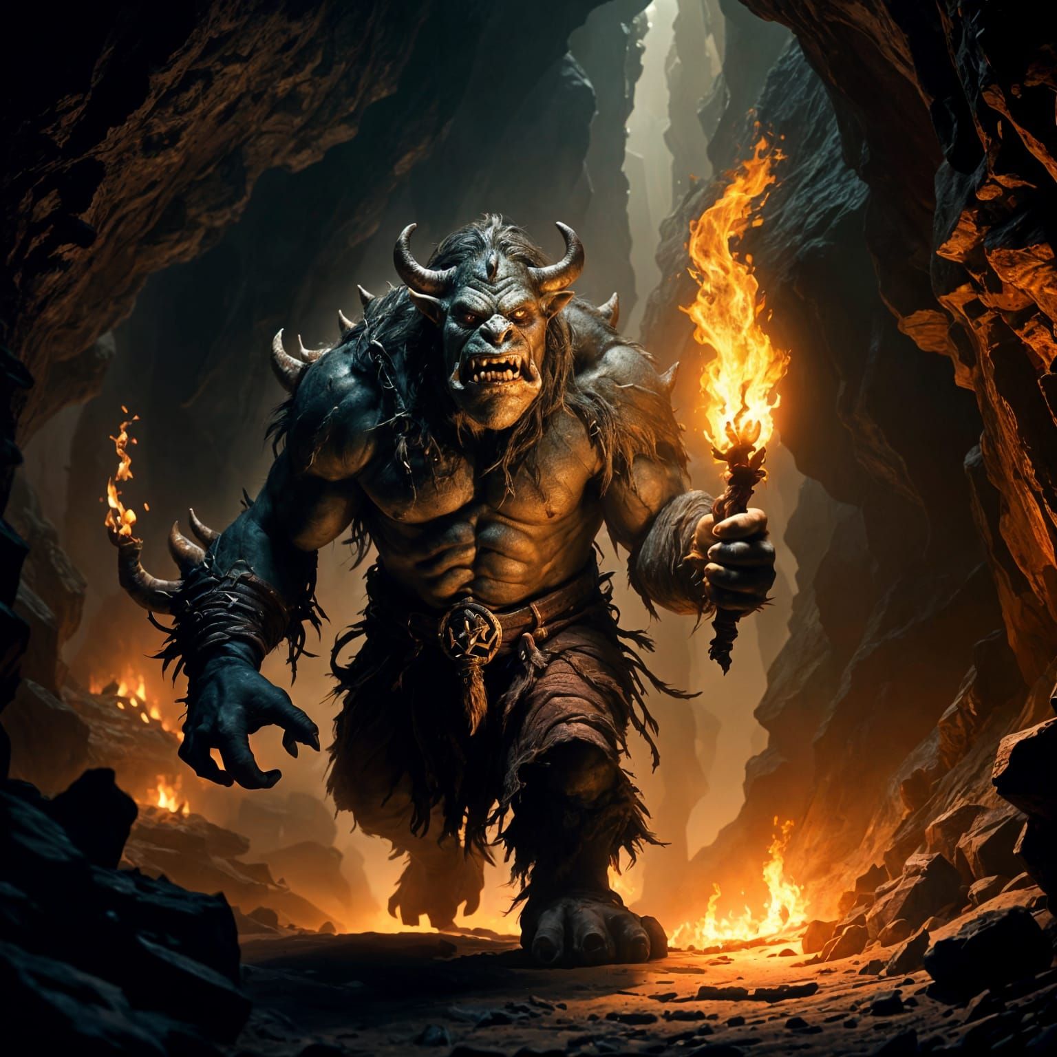 Ogre Monster in Cavern with Torch
