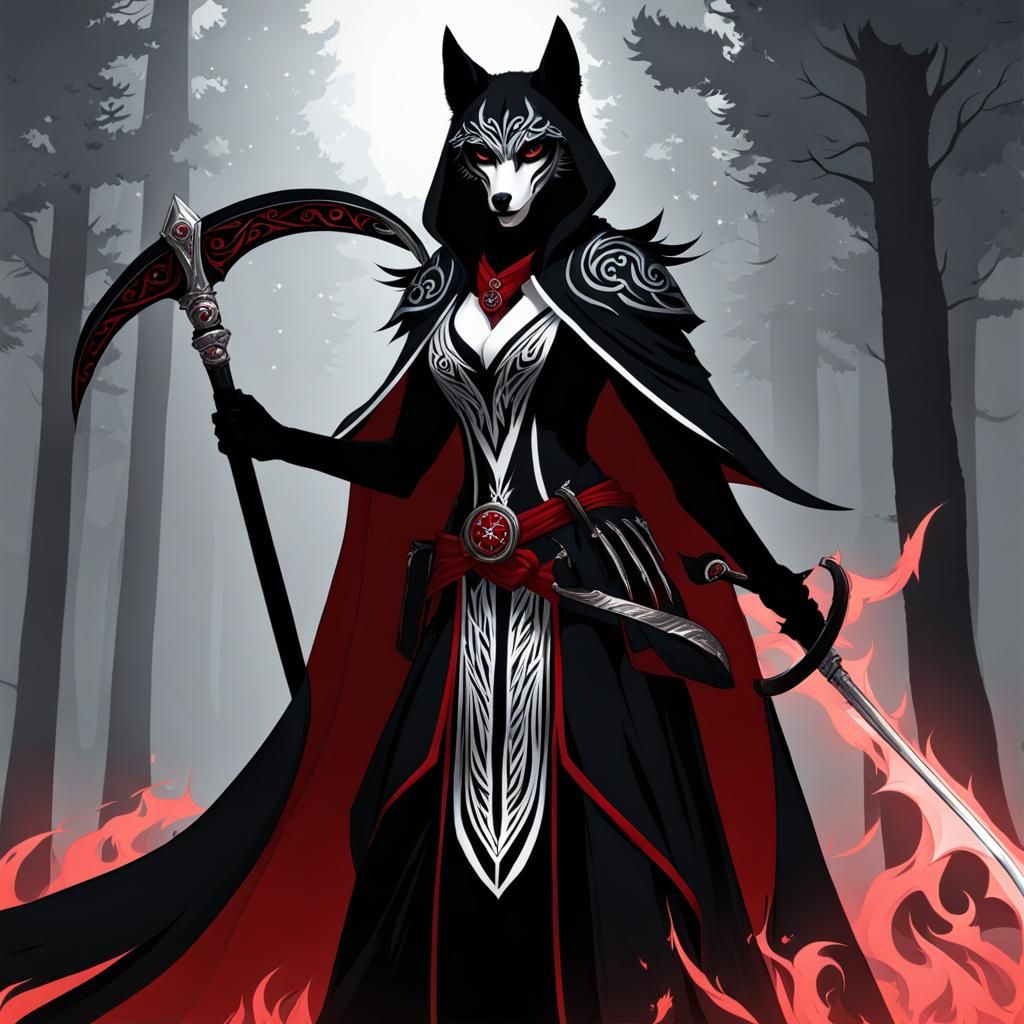 Anthropomorphic Wolf Grim Reaper with Scythe