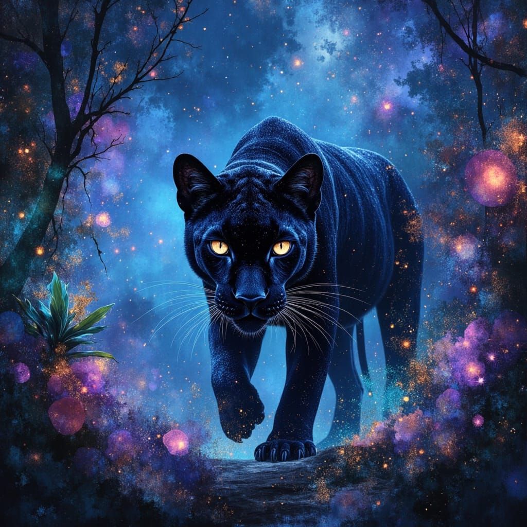 Bioluminescent Panther in Alien Jungle