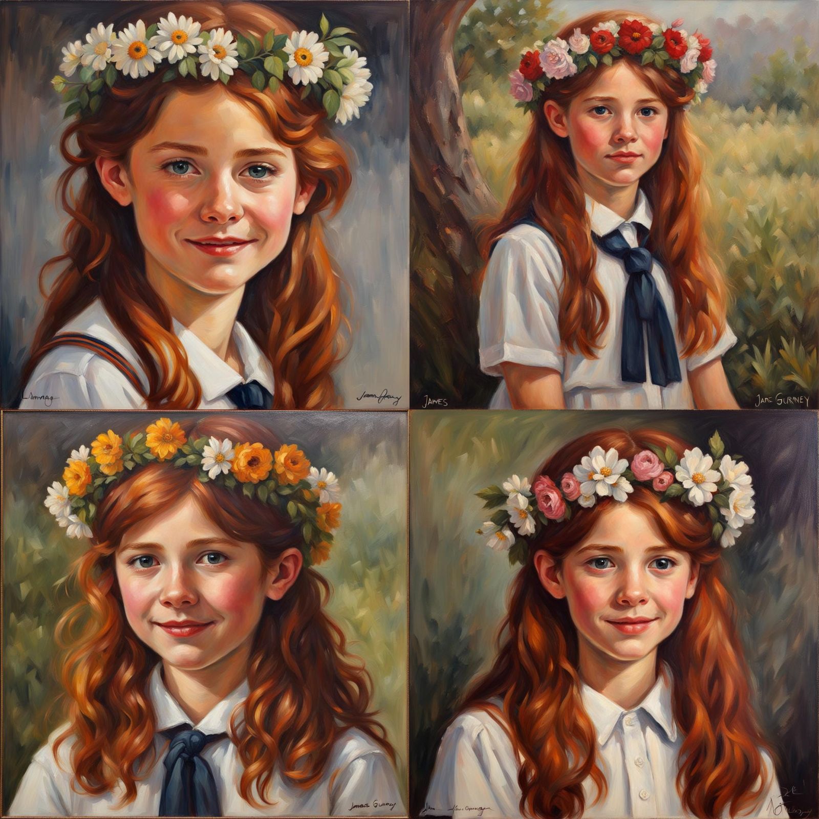 Girl with Flower Crown, Oil Painting by Gurney Style