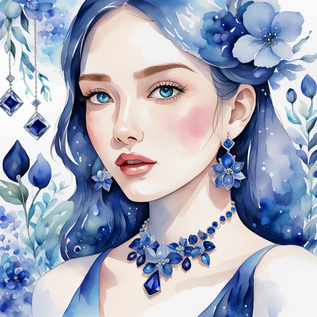 Sapphire Girl Portrait in Fantasy Style