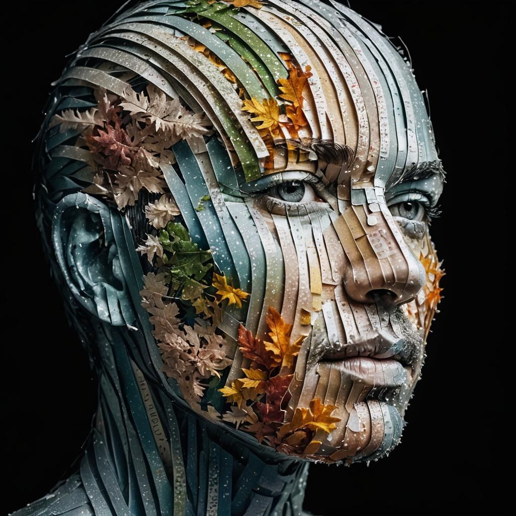 Seasonal Double Exposure: Hyperrealistic Ticker Tape Face