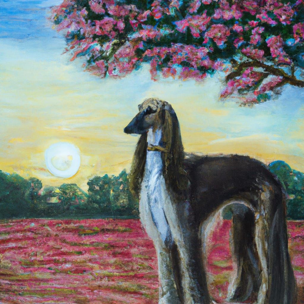 Afghan Hound in Sunlit Meadow, Oil Painting