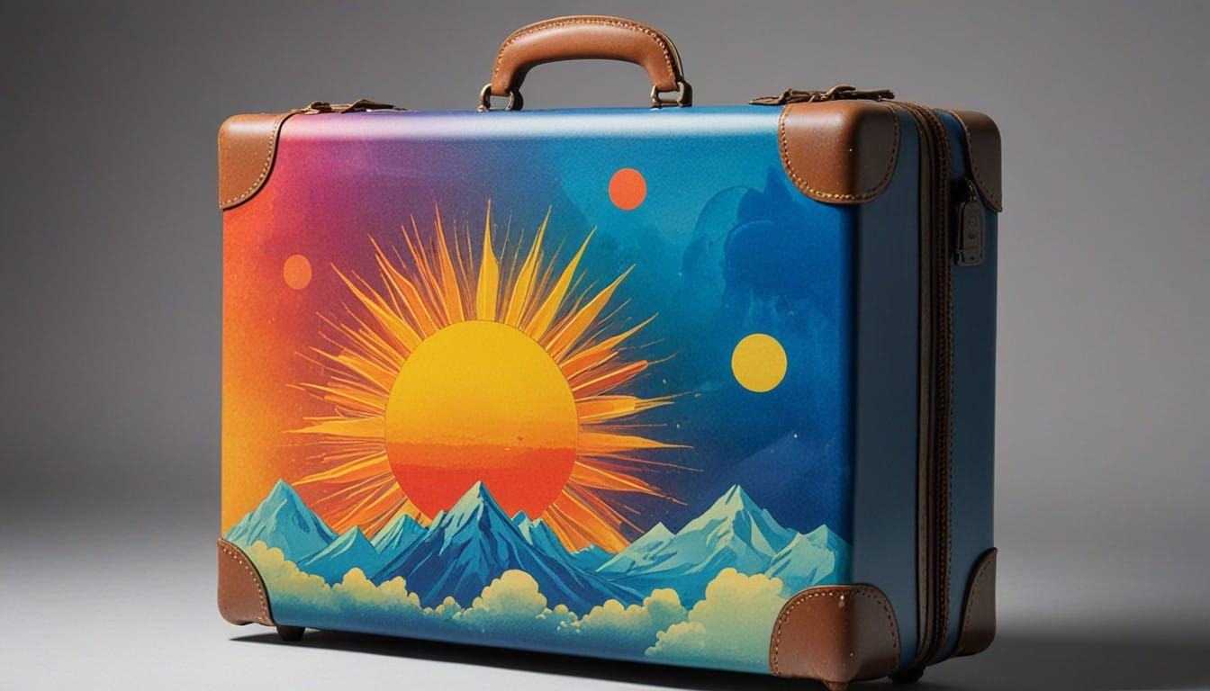 Vibrant Suitcase Unfolds to Reveal a Glowing Sun