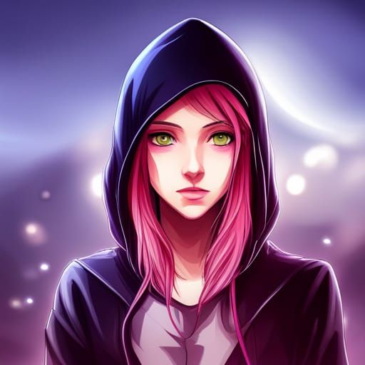 Pink-Haired Anime Girl Portrait in Semirealistic Style