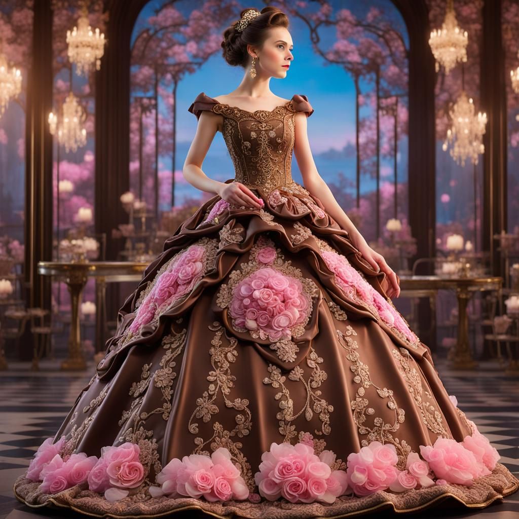 Chocolate Confectionery Gown with Icing and Candy Flowers