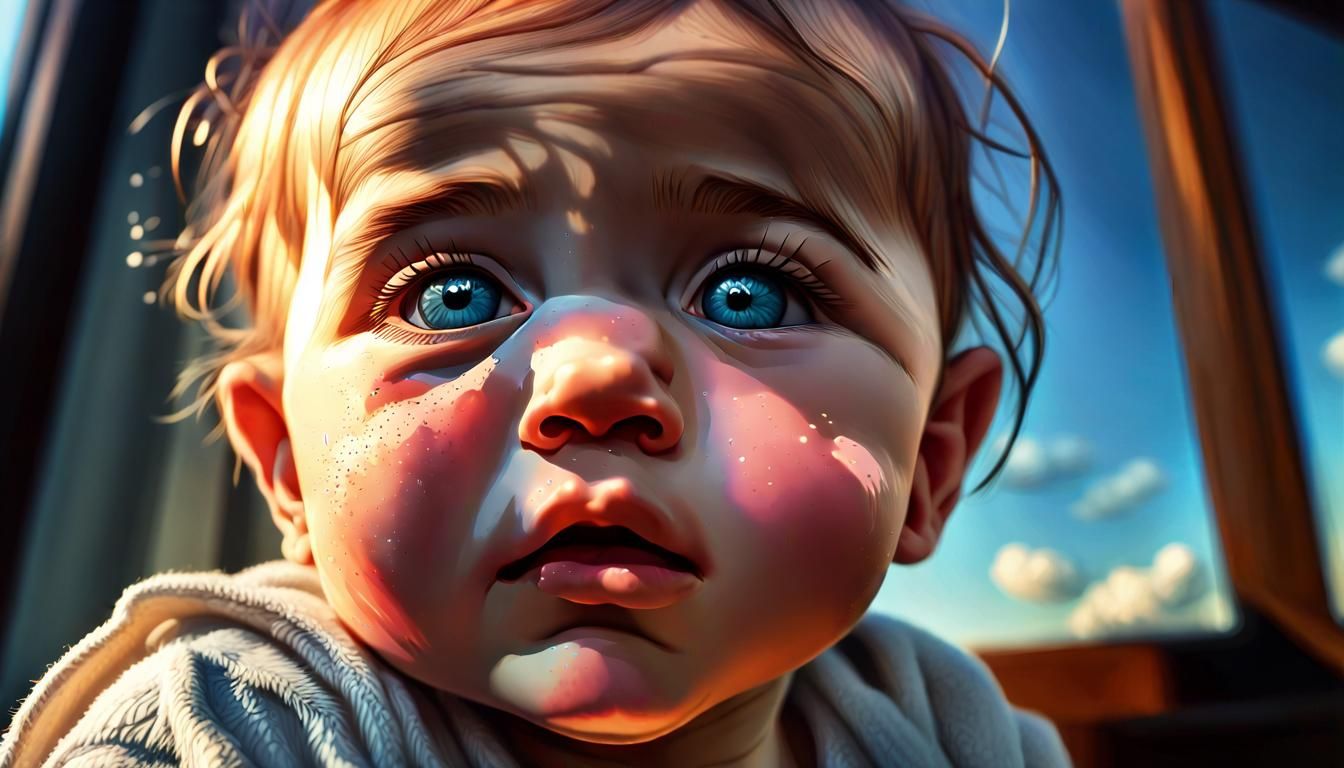 Dramatic Emotional Face with Tears in Hyperrealistic Style