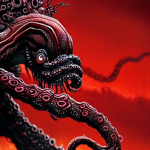 Giant Mosquito and Tentacle Monster in Dark Fantasy Style