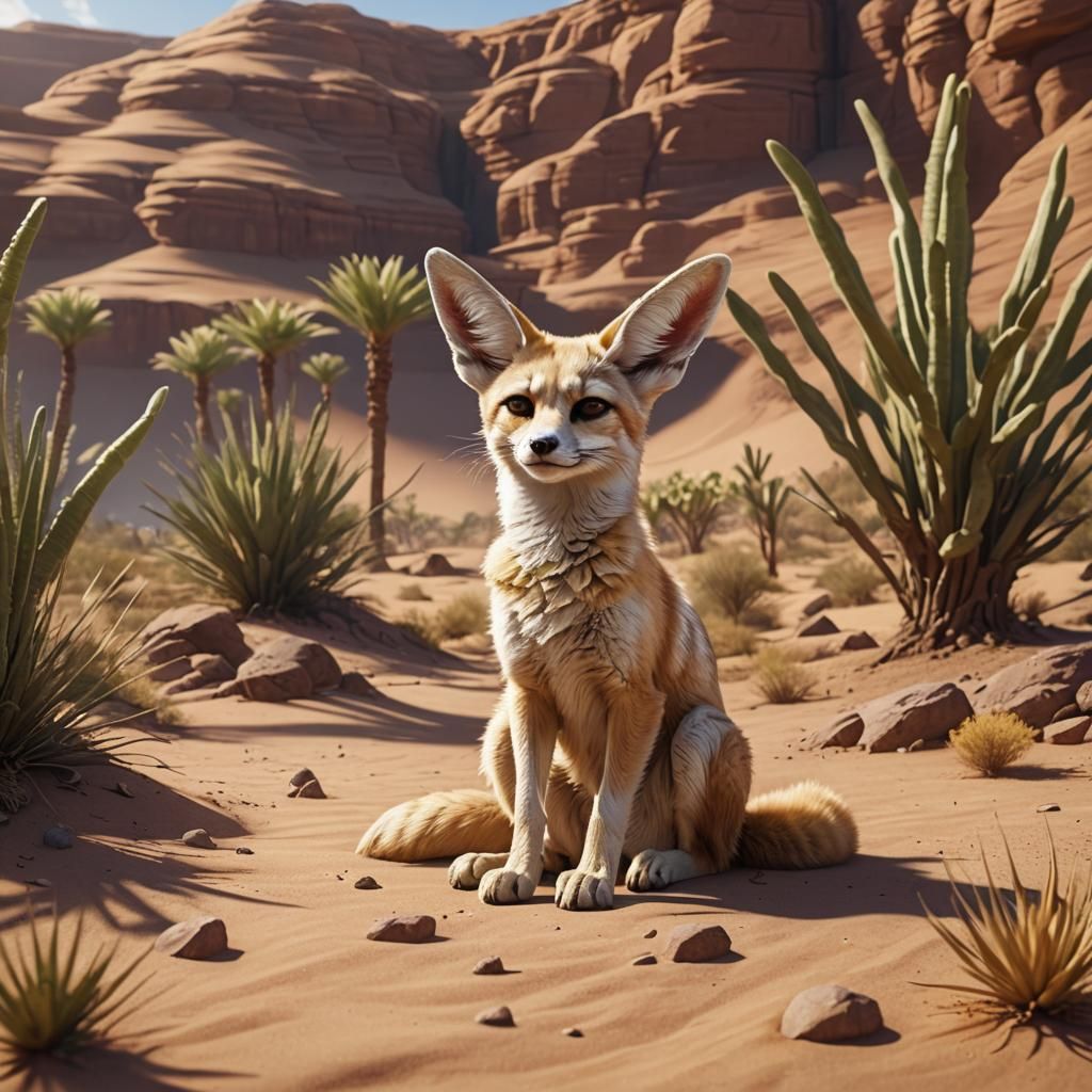 Fennec Fox at Desert Oasis: Fantasy Concept Art