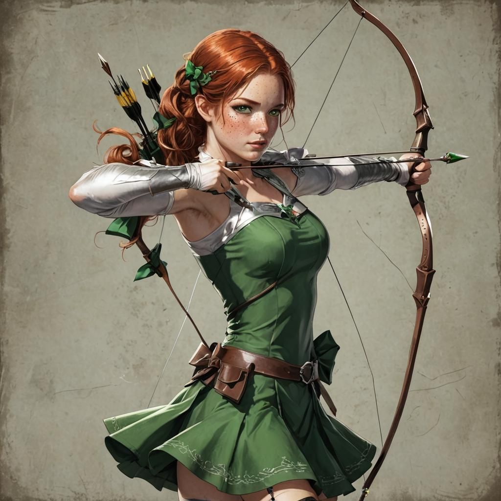 Redhead Archer with Silver Bow