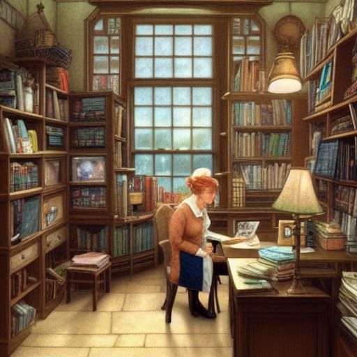Professor Writing Letter, Storybook Illustration