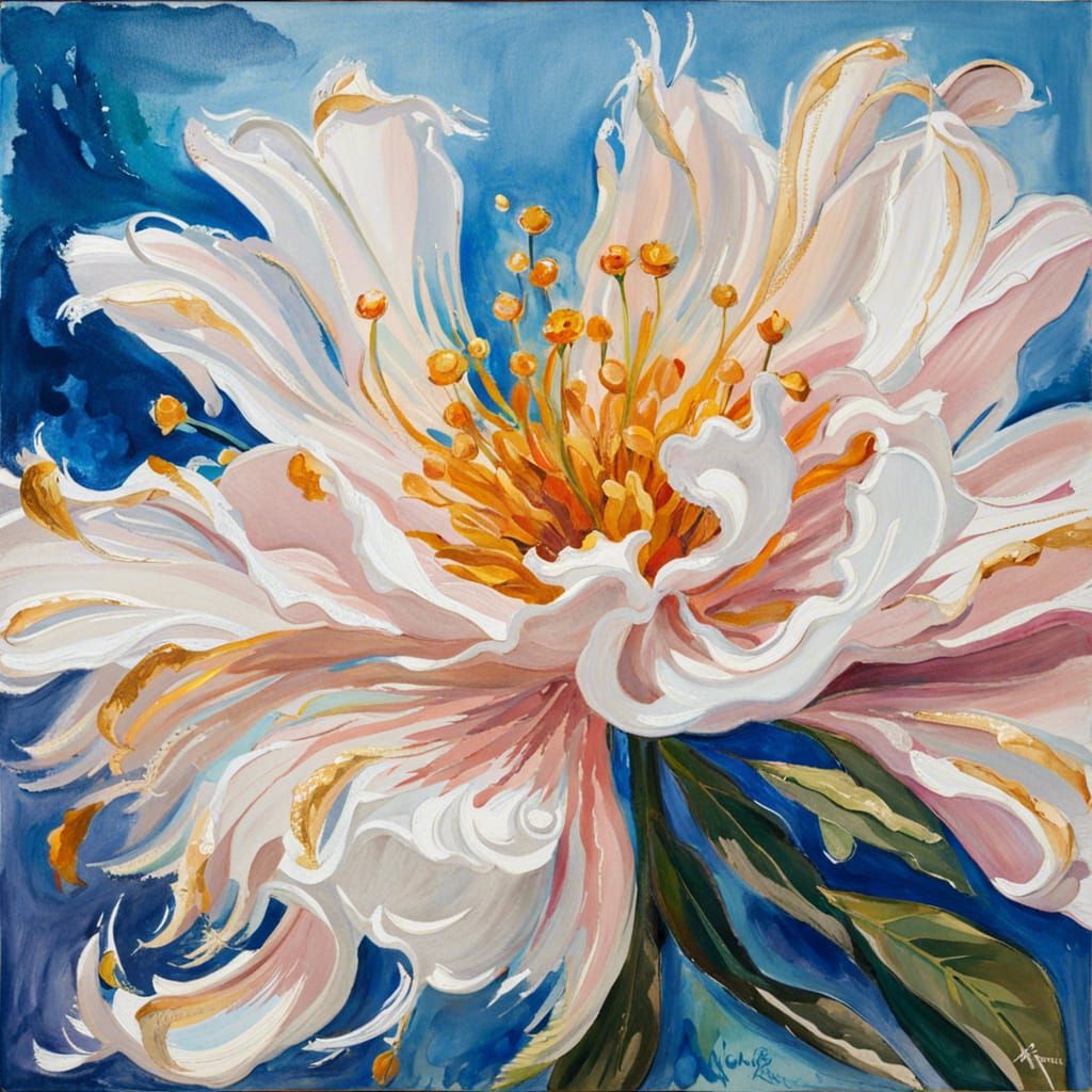 Gilded Floral with Frosted Petals in Impressionist Style