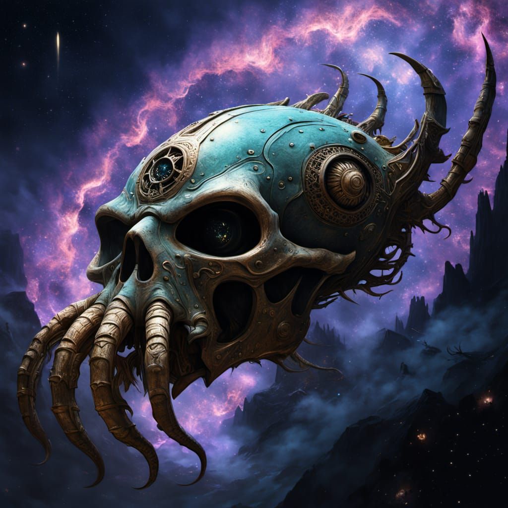 Ominous Sci-Fi Dreadnought in Surrealist Style