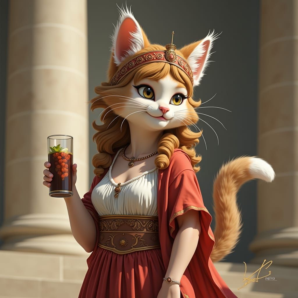 Elegant Catgirl in Ancient Greek Style