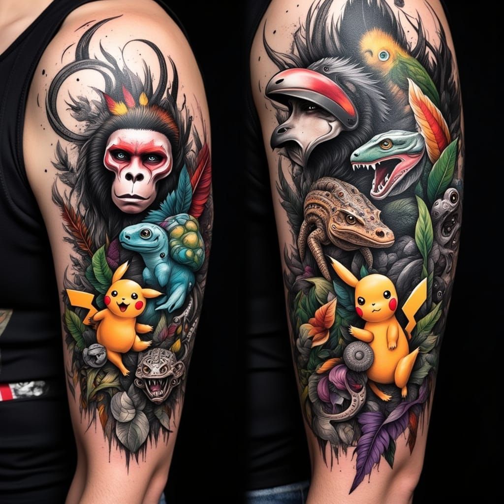 Jungle Tattoo Sleeve in Engraved Black and Gray Style