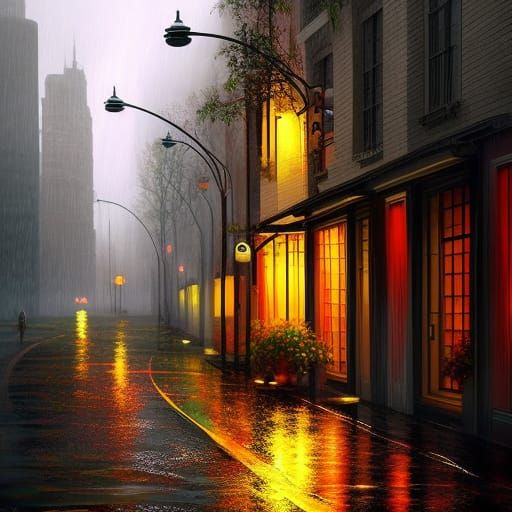 Whimsical Rainy Day in Digital Graffiti Art