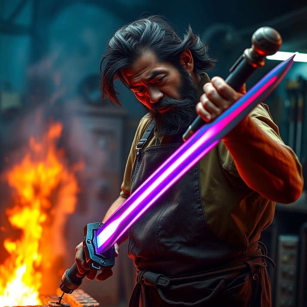 Cyberpunk Bladesmith Forges Neon-Lit Sword