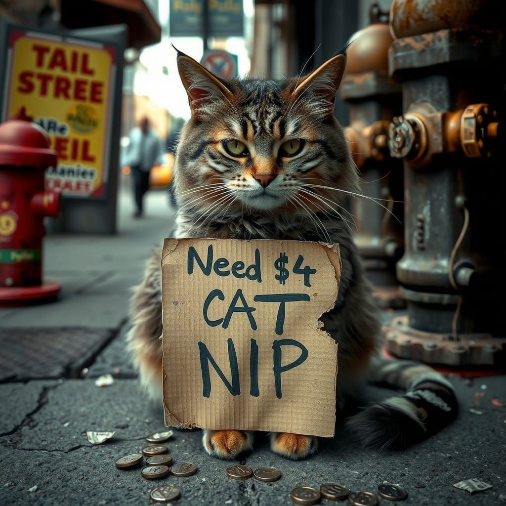 Homeless Cat Begging for Catnip: Photo-Realism