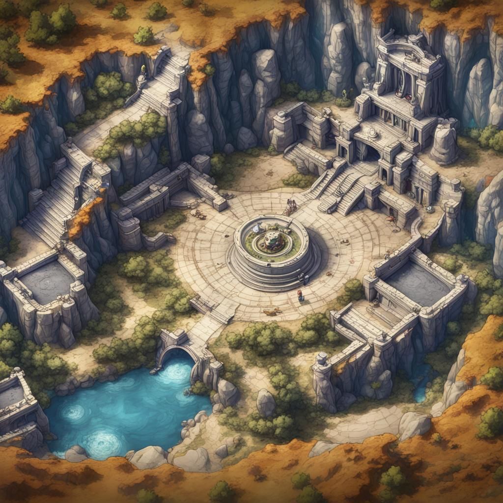 D&D Courtroom Map in Canyon Cave, Top-Down View