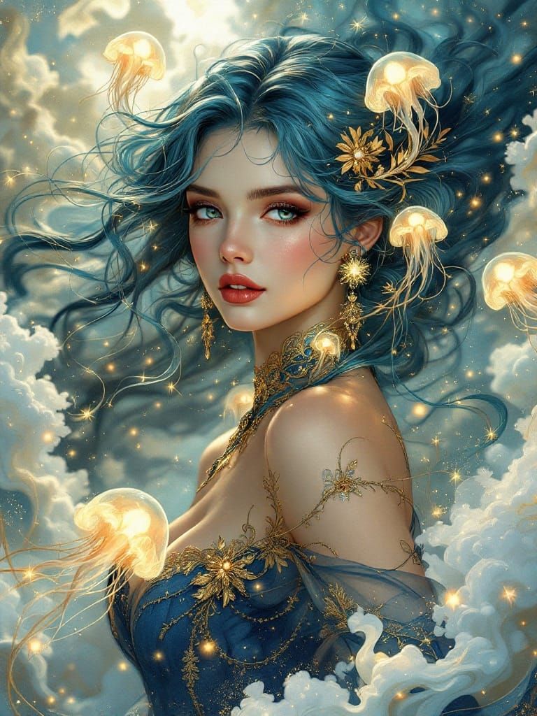 Celestial Woman in Art Nouveau Fantasy Portrait