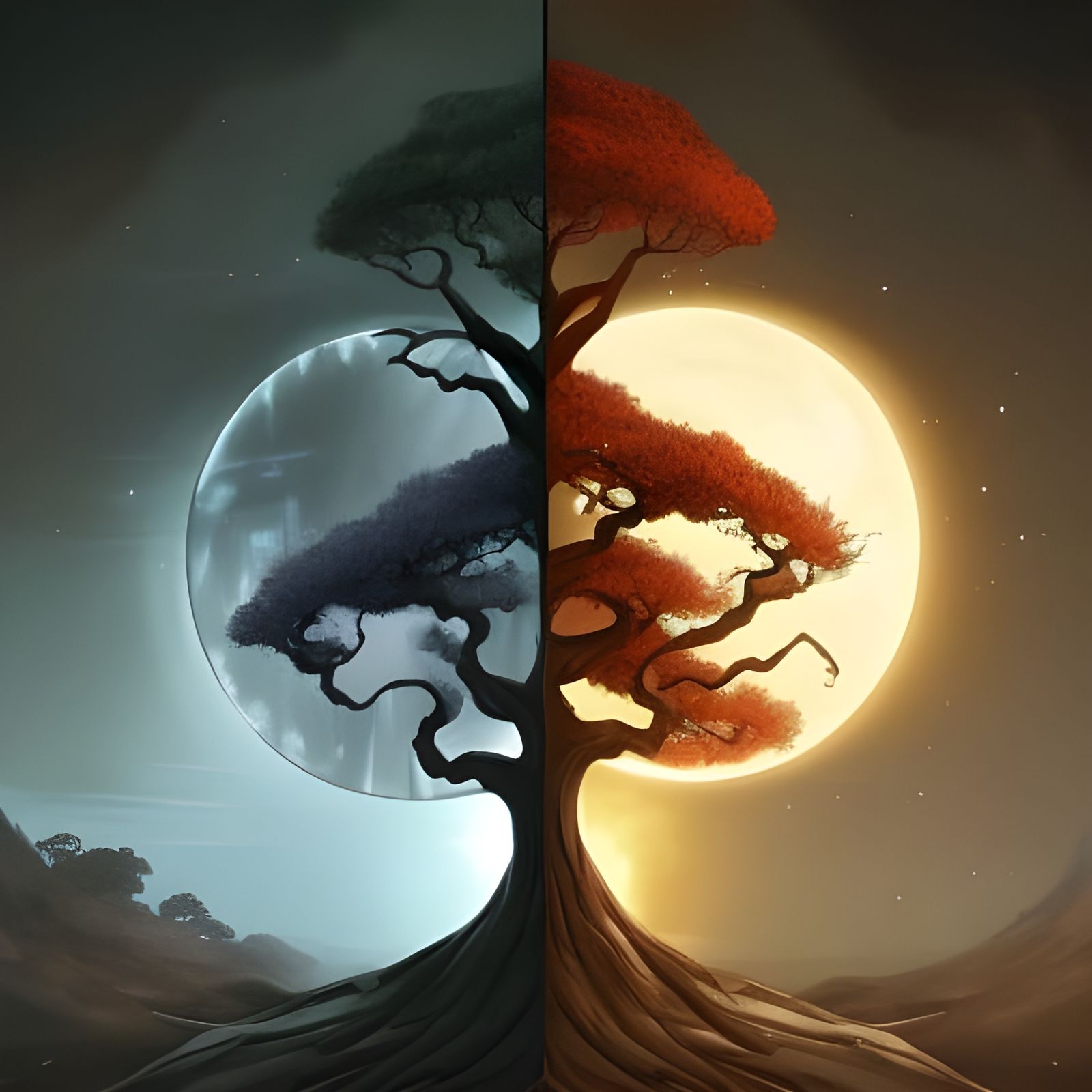Ying Yang Tree Dark Fantasy Concept Art