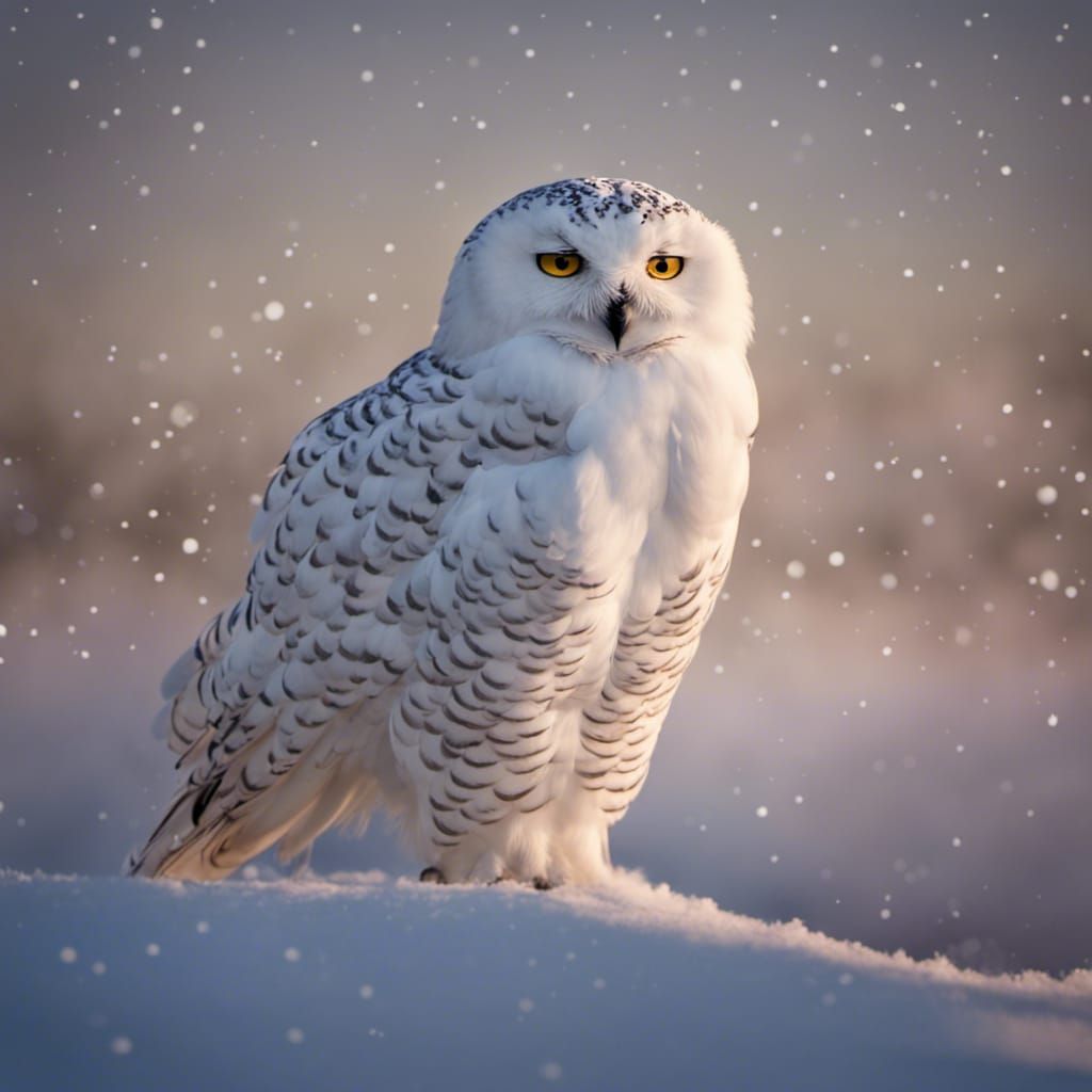 Snowy Owl With Snowflakes