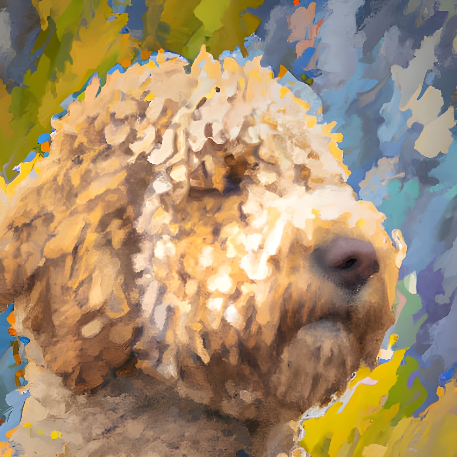 Blonde Aussiedoodle Portrait in Post-Impressionist Style