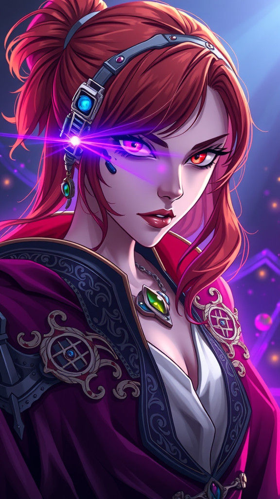 Cyberpunk Anime Sorceress with Biomechanical Implants