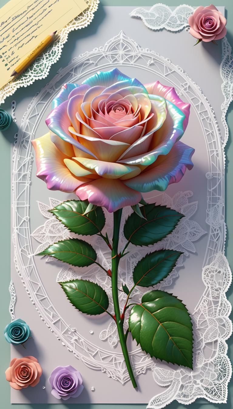 Intricate Rose and Lace Stationery in Pastel Palette