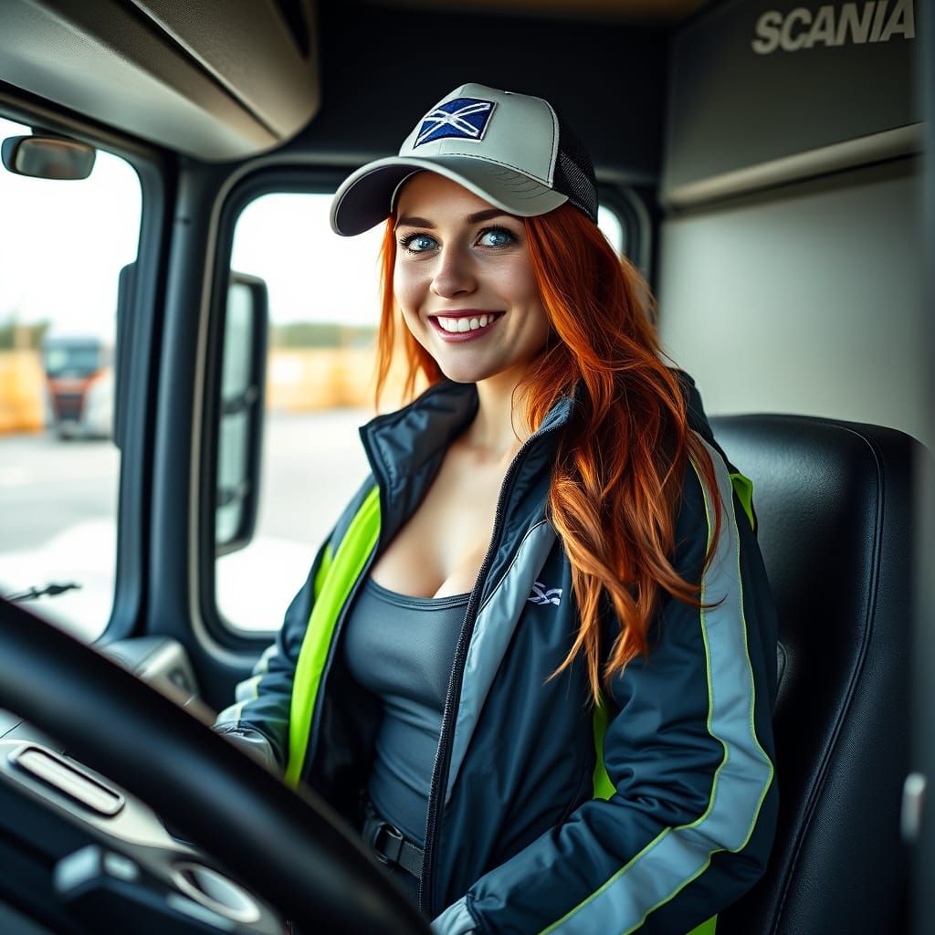 Scottish Woman Truck Driver in Photorealistic Style