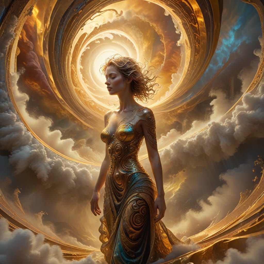 Distorted Fantasy Art with Spirals and Ethereal Clouds