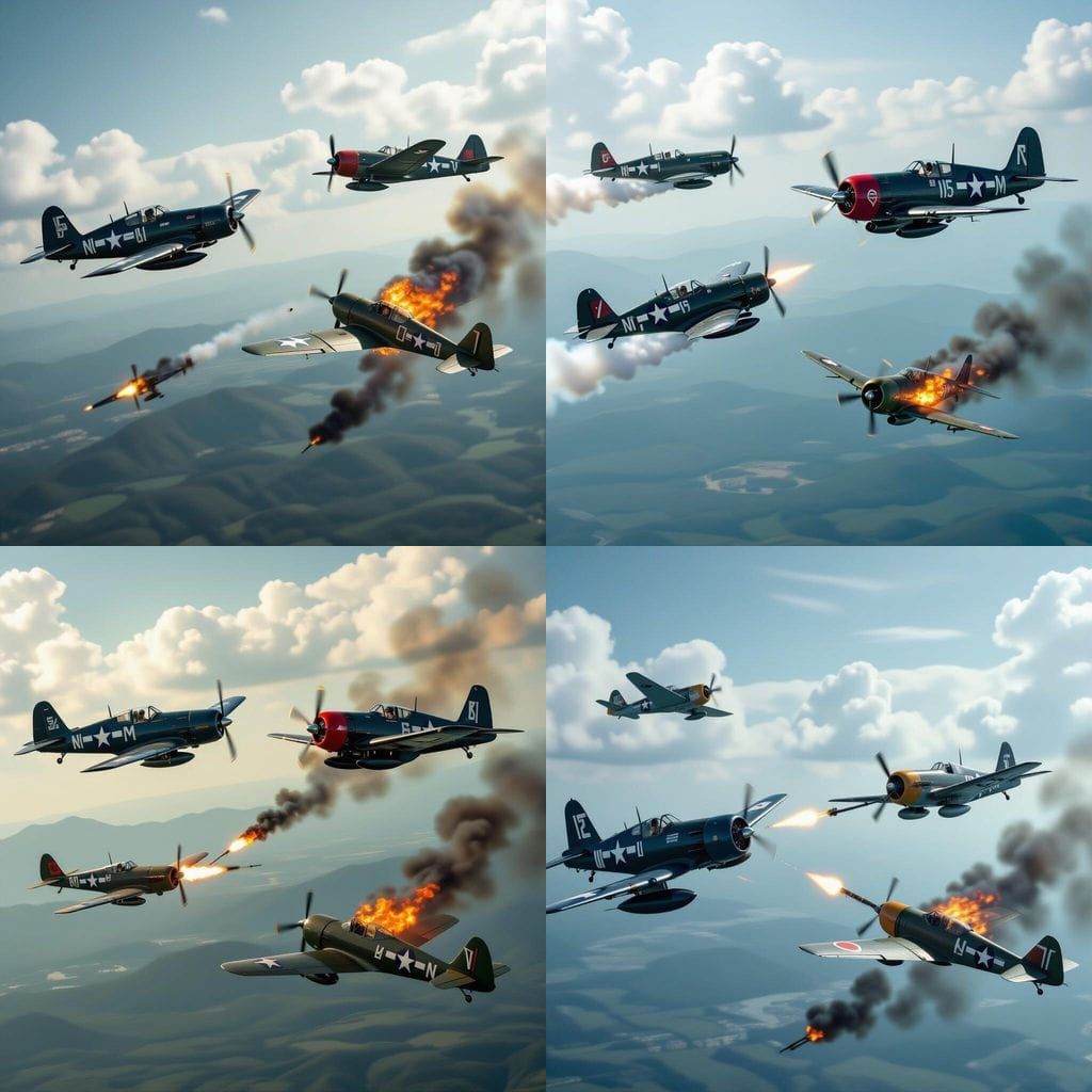 WWII Aerial Combat: Corsair and Thunderbolt vs Zeros