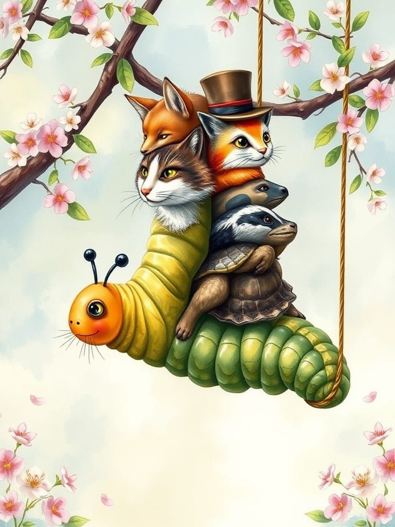 Fantastical Caterpillar in Whimsical Watercolour Wonderland