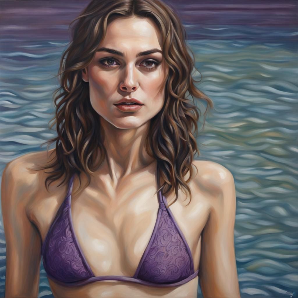 Keira Knightley Portrait in Purple Bikini