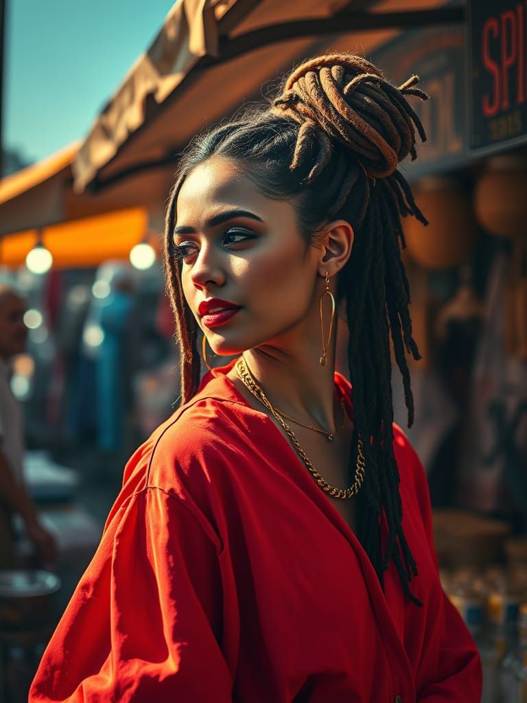 Vibrant Woman in Exotic Costumes, Impressionistic Art Style