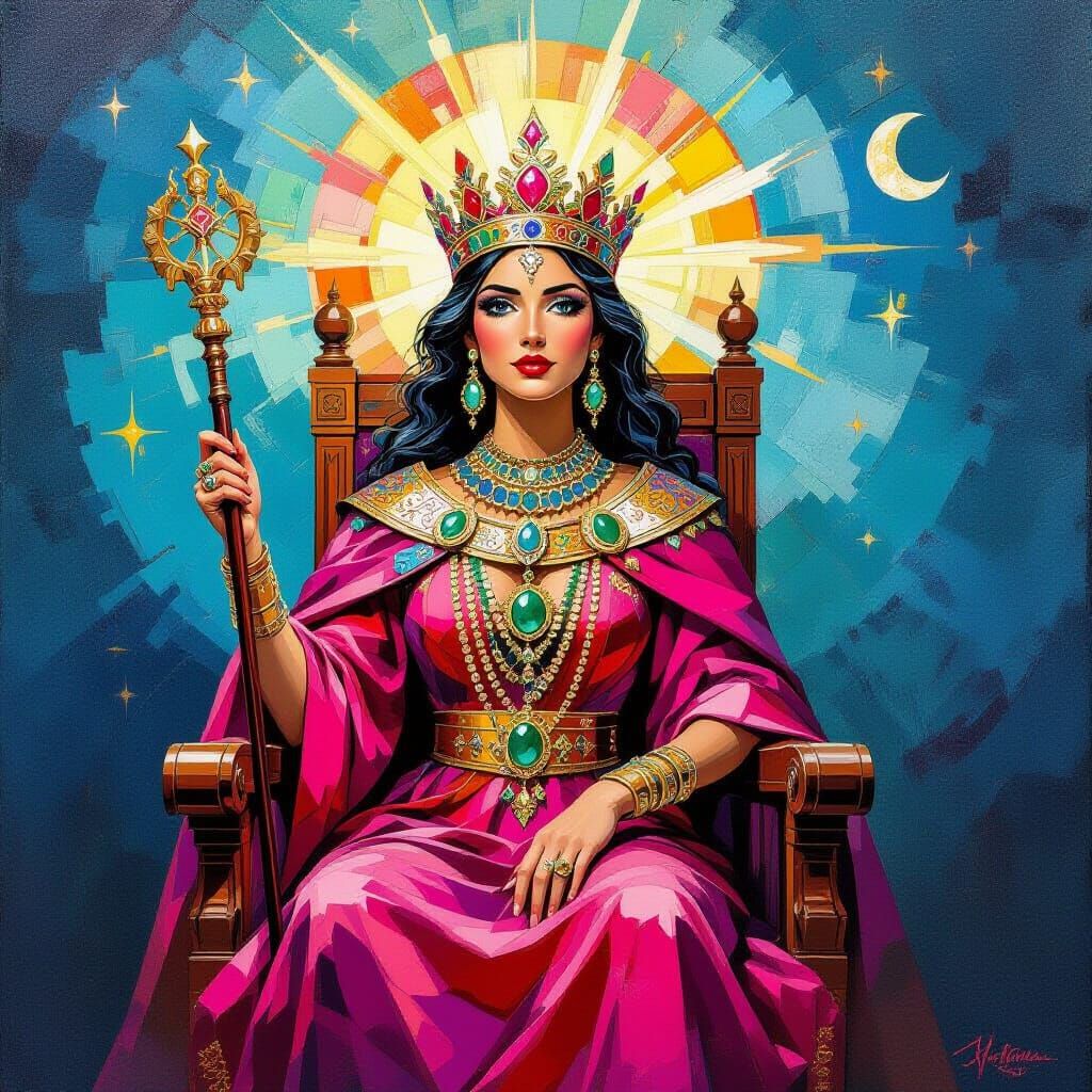 Jeweled Lamb on Throne: Naive Art Illustration