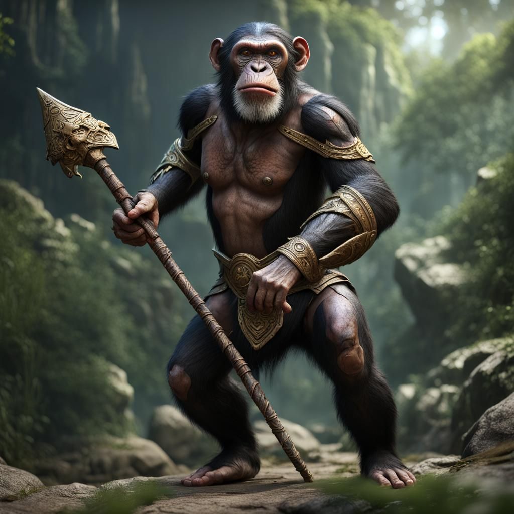 Chimpanzee Warrior in Jungle Ruins, Unreal Engine 5